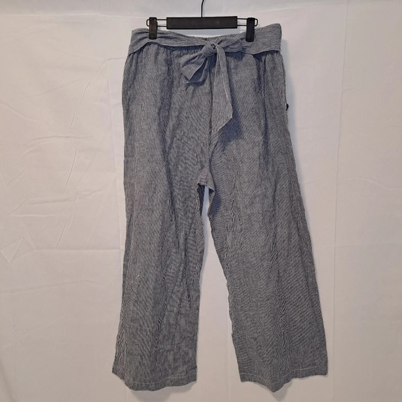 NEW Downeast White Navy Linen Blend Pinstripe Calypso Cropped Tie Pants Size XXL - Picture 3 of 7